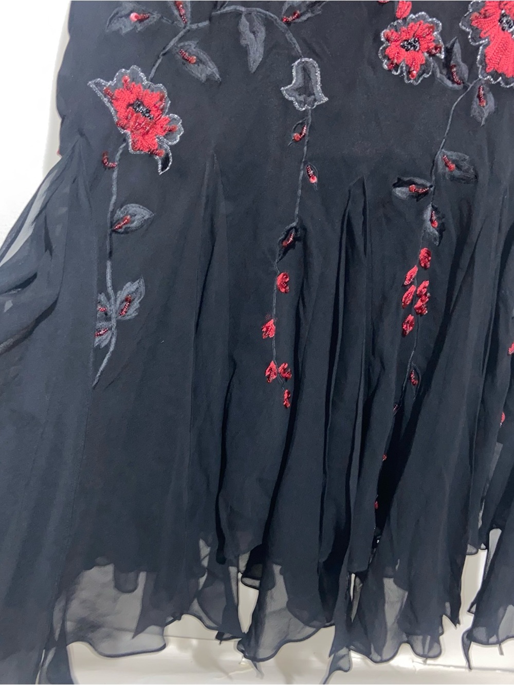 Sue Wong Nocturne Dress Sz 8 Silk Beaded Handkerchief Hem Whimsigoth Fairy Vtg - Picture 6 of 14